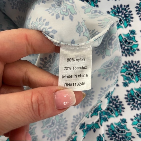 Cabana Life Napa Embroidered Tunic Dress Sz MD Blue 3/4 Sleeve Keyhole Neck UPF - Picture 7 of 12